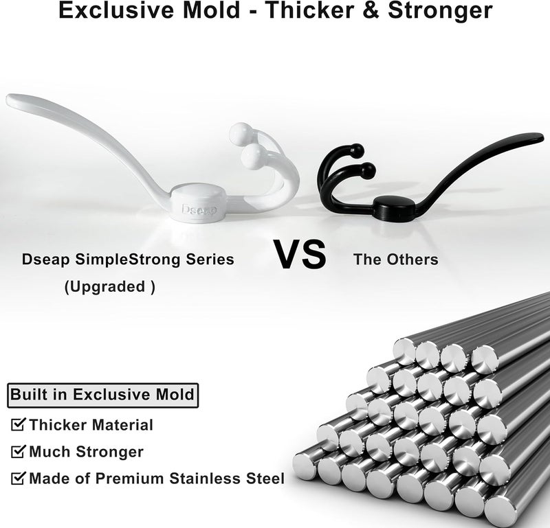 Dseap Over Door Hook 2.0 - Upgraded Version - Simple-Assembly, Strong, Heavy-Duty Stainless Steel 5-Tri-Hook Over The Door Hanger Rack, SimpleStrong Series, White - Image 3